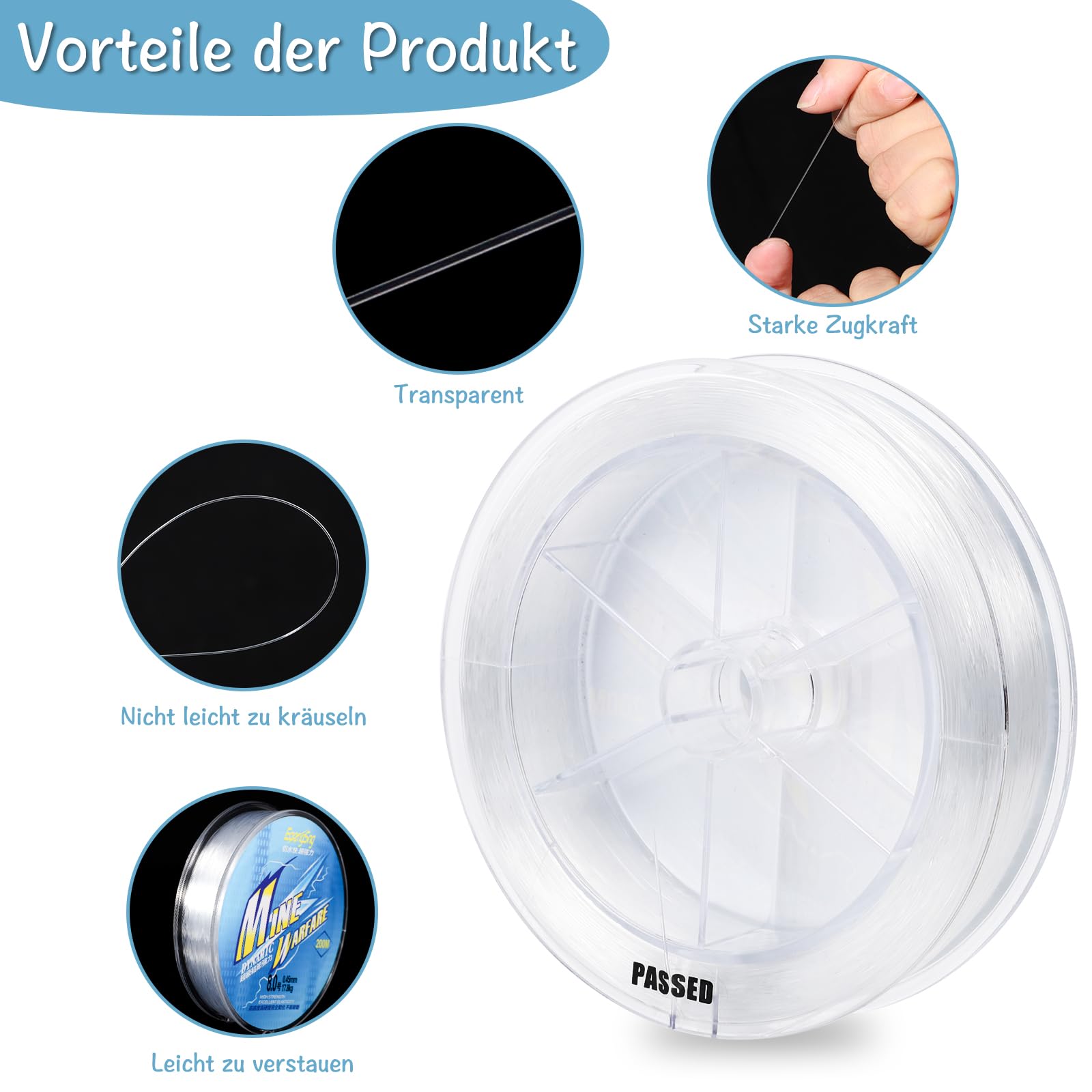 0.8mm Filo Nylon Pesca Monofilamento,Lenza da Pesca da 200m,Filo da Pesca Filo Trasparente per Appendere con 120 Manicotti ad Anello di Aggraffatura,Filo di Nylon per la pesca in mare,Tendine da pesca