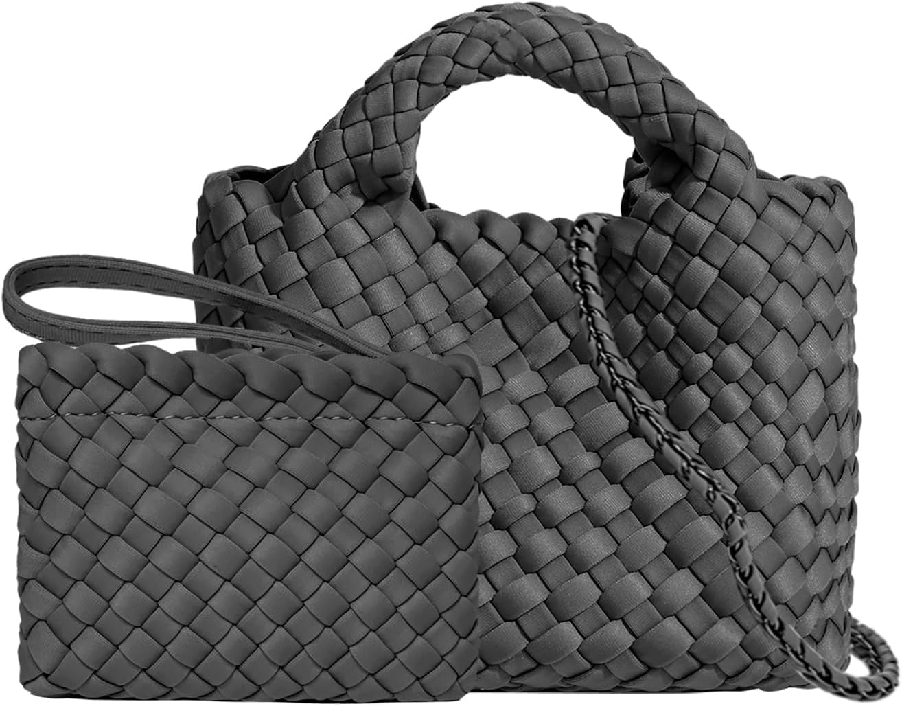 Small Tote Shoulder Bag, Women Handbags and Purses, Woven Composite Bag, Travel Chain Pouch, Phone Crossbody Satchel (Grey)