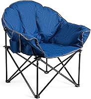 Vista 7 de Giantex Silla de camping portátil, silla plegable para exteriores con platillo de luna para césped con asiento acolchado suave, portavasos y bolsa