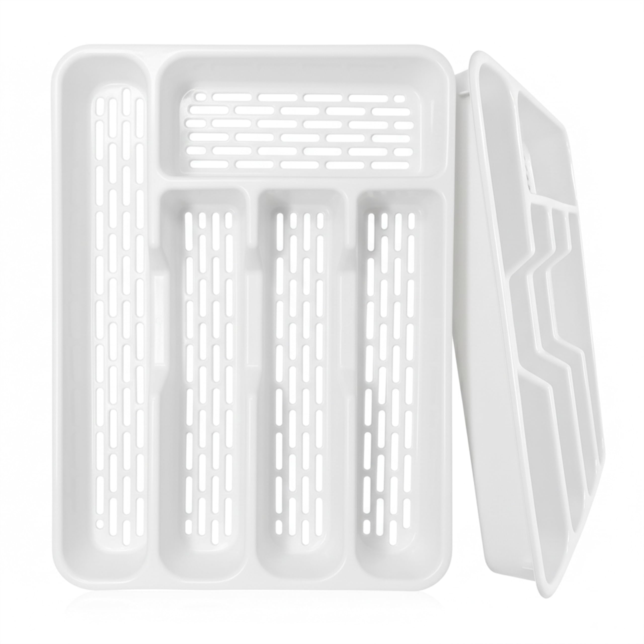 Ketayle L-Tier Cutlery Tray Classic White - BPA-Free Plastic, Food Safe, Non-Slip Base, Perfect for Drawer Organization, Fits Most Standard Drawers, 33x24x4.3 cm, Durable & Easy to Clean