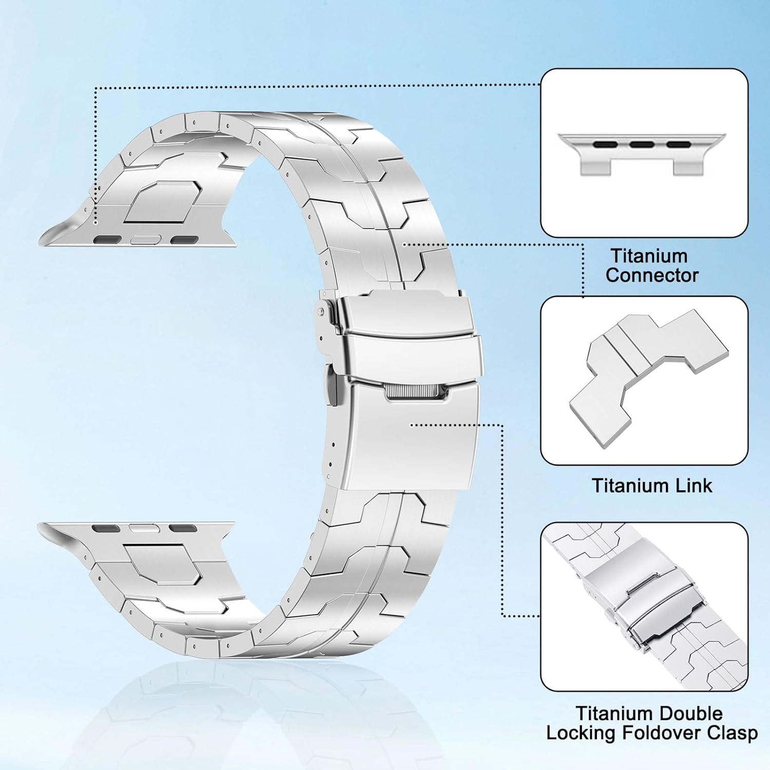 Titanium Band for Apple Watch Band 49mm 45mm 44mm 42mm,DLC (Diamond Like Carbon) Scratch Resistant Strap for iWatch Ultra2 Ultra SE 2 SE Series 9 8 7 6 5 4 3 2 1-Silver