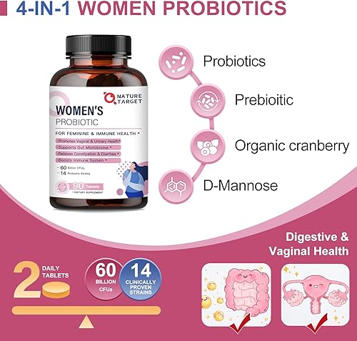 Miniatura 3 de Probióticos para mujeres, probióticos y prebióticos, arándano y D-manosa, 50 mil millones de UFC, probióticos orgánicos para la salud digestivasalud