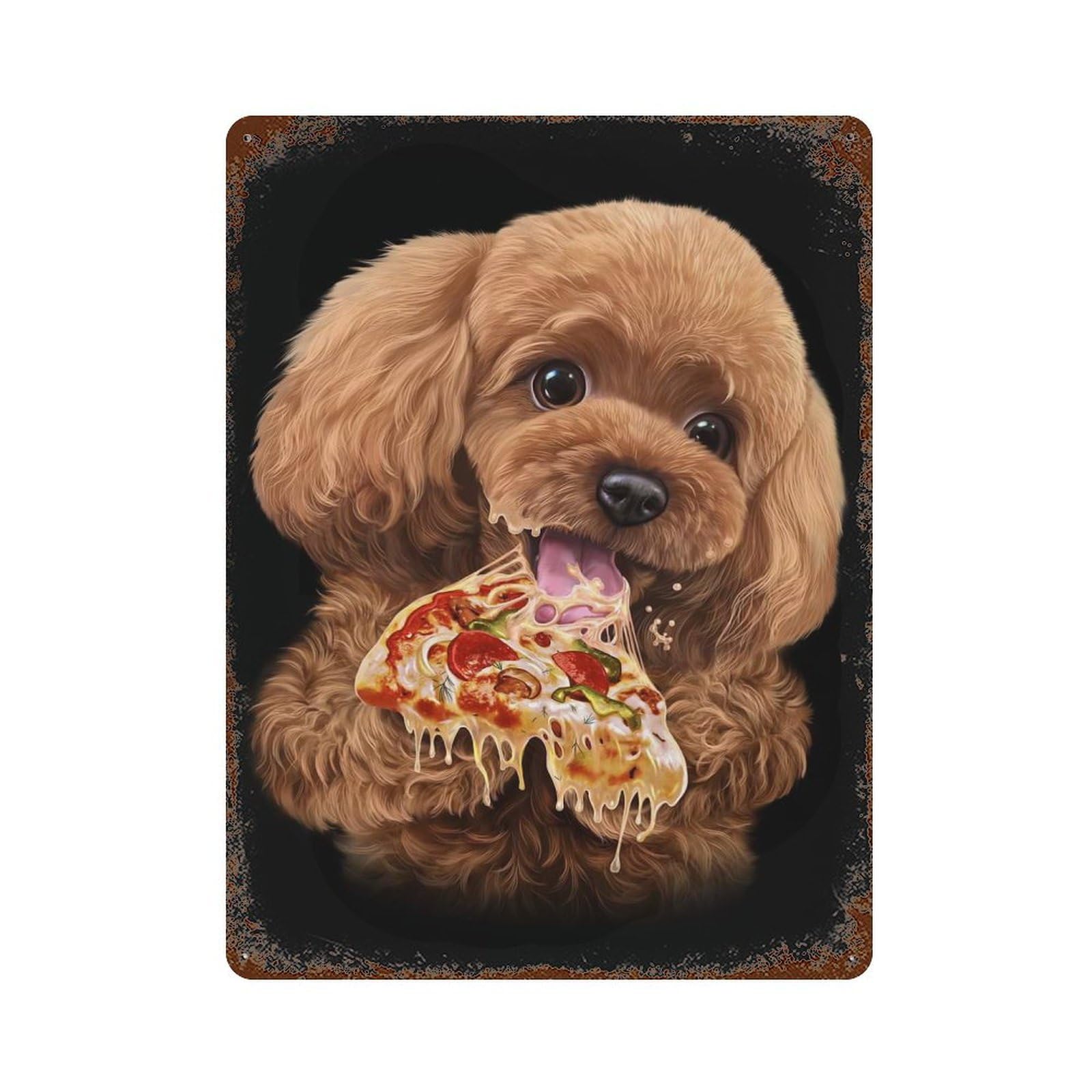 Cute Poodle Love Pizza Rustic Tin Plaque 15.7"x11.8", for Shed, Workshop And Garage Wall Decor, Rustic Home Decor