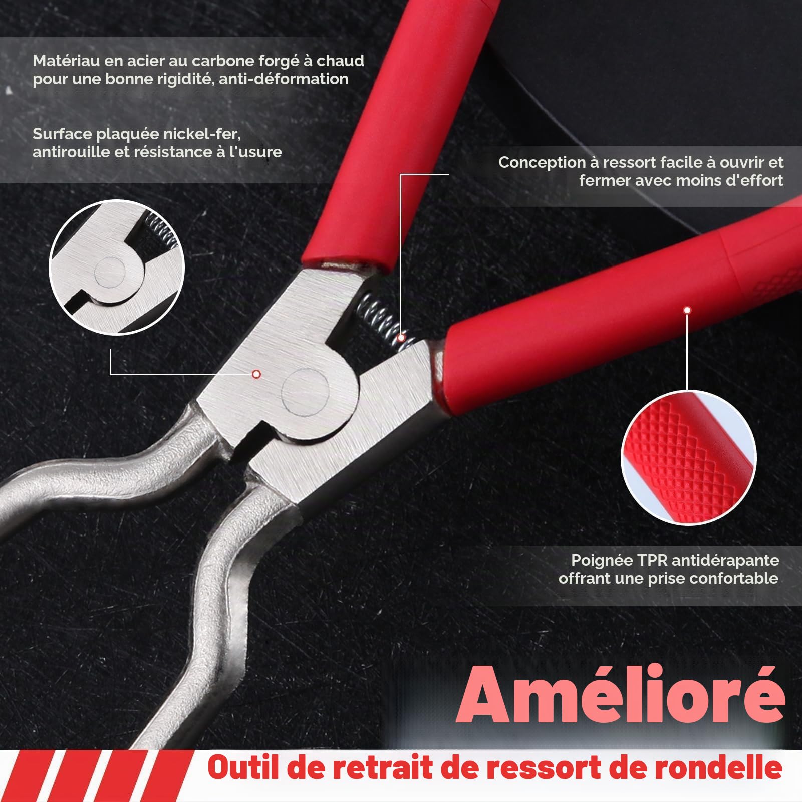 LEONTOOL Outil d’expansion de ressort de cuve intérieure/extérieure amélioré, expansion maximale 5,83 "(148 mm), outil de retrait de ressort de rondelle Joint de porte de porte Pince