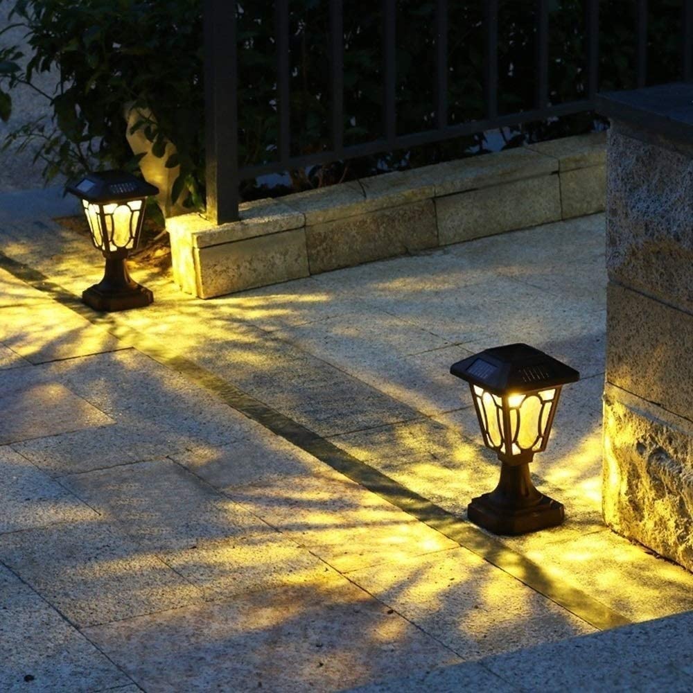 Światła słupkowe zewnętrzne oświetlenie ogrodowe oświetlenie tarasu vintage kolumna solarna reflektor wodoodporna ściana ogrodowa zewnętrzna LED jasne oświetlenie ścienne europejski ogród oświetlenie