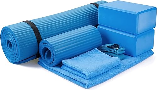 BalanceFrom 7-Piece Yoga Set with 71x24x0.5 Inches Extra Thick Mat and Carrying Sling Includes 2 Blocks, Stretch Strap, 2 Towels, and Knee Pad for