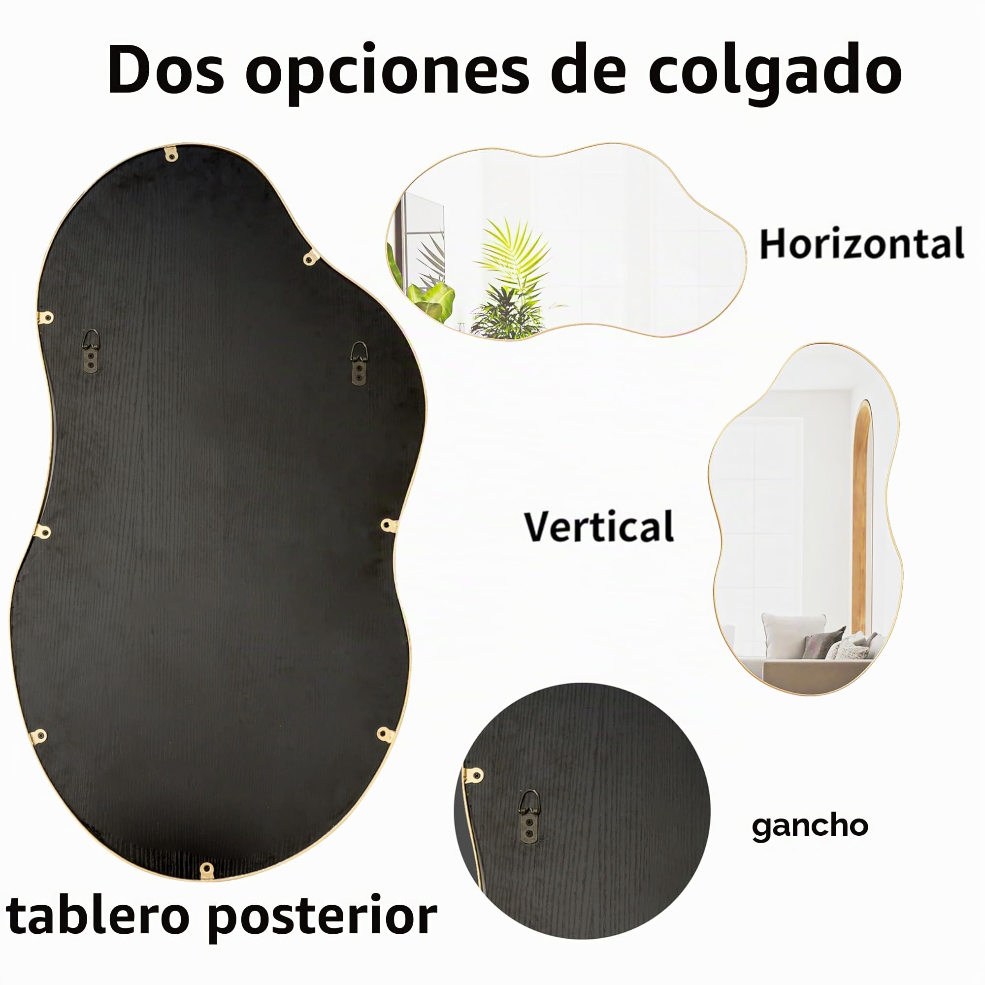 SHYFOY Espejo Grande Asimétrico de Pared Decorativo - Marco de Metal Dorado - 110 x 56 cm para Salón, Pasillo, Entrada, Baño