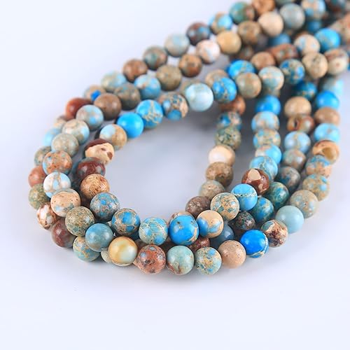 63 cuentas de jaspe imperial natural azul lago natural de 0.236 pulgadas (0.236 in), cuentas espaciadoras redondas sueltas de piedra para
