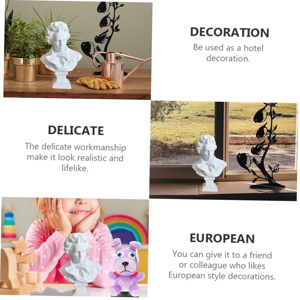 OUNONA 1Pc Resin Portrait Sculpture of Imitation Plaster Bust for Home Decor Classic Art for Drawing and Aesthetic Display Stable Base for Versatile Use