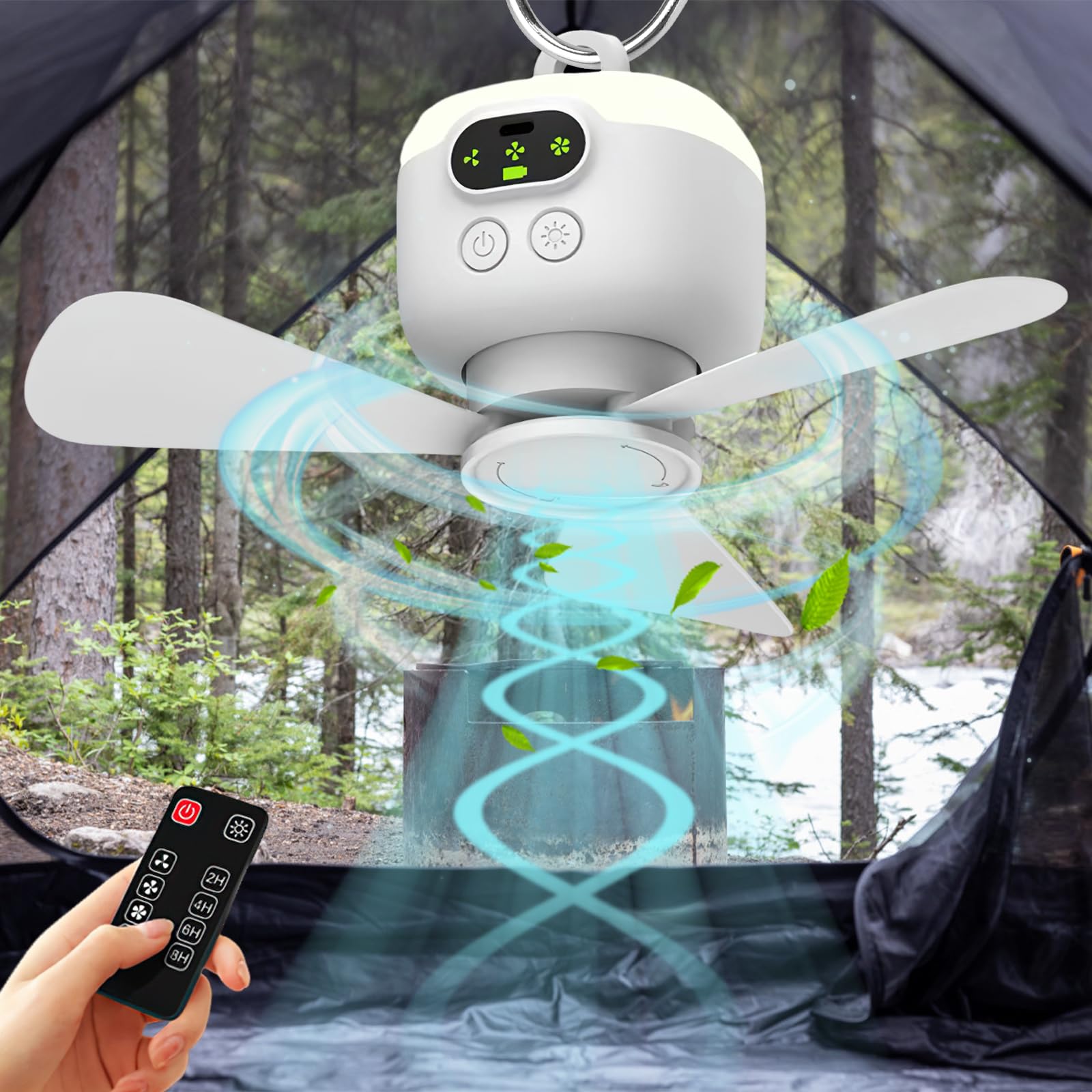 VENTILATEUR,--Ventilateur De Camping Rechargeable Par USB, Lanterne LED Avec Télécommande, 3