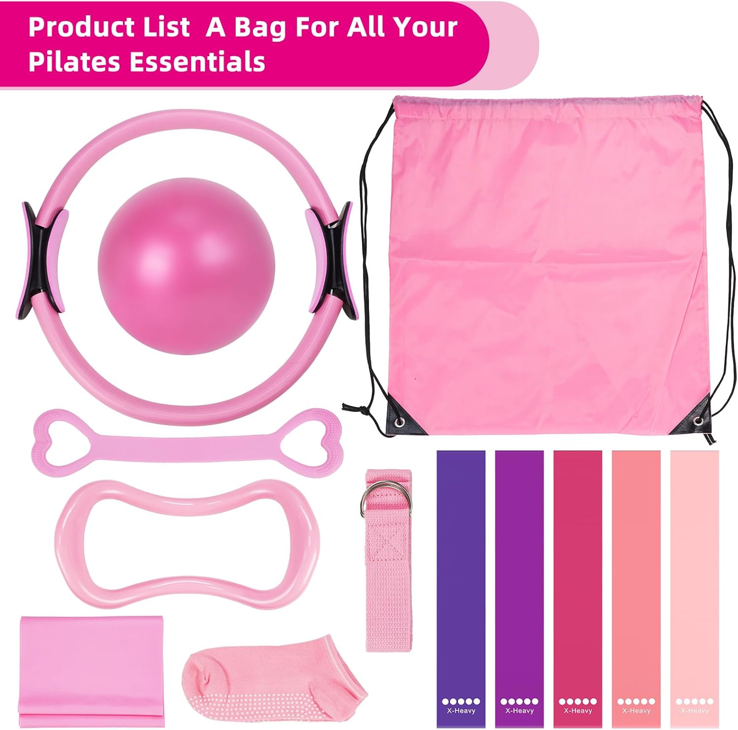 Home Pilates Essentials Kit for Women, Equipment Set with 9 Inch Yoga Ball,Figure 8 Resistance Band,Pilates Bands & Accessories, Ring and Ball Set for Beginners Home Workouts - Image 7