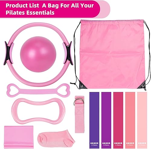 Miniatura 7 de Home Pilates Essentials Kit para mujer, juego de equipo con pelota de yoga de 9 pulgadas, banda de resistencia figura 8, bandas de pilates y