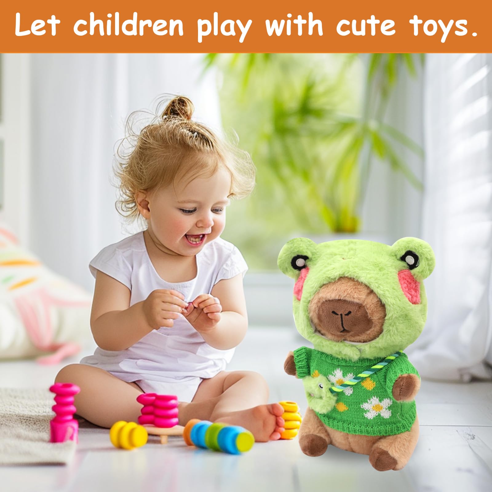 Peluche Capybara 13Pcs Set, 23cm Juguete de Peluche de Capibara avec Diadème de Fraises, Brun Poupée en Peluche Capibara, Simulation Peluche en Capybara, Muñecos Peluche Kapibara, Cadeau pour Enfants