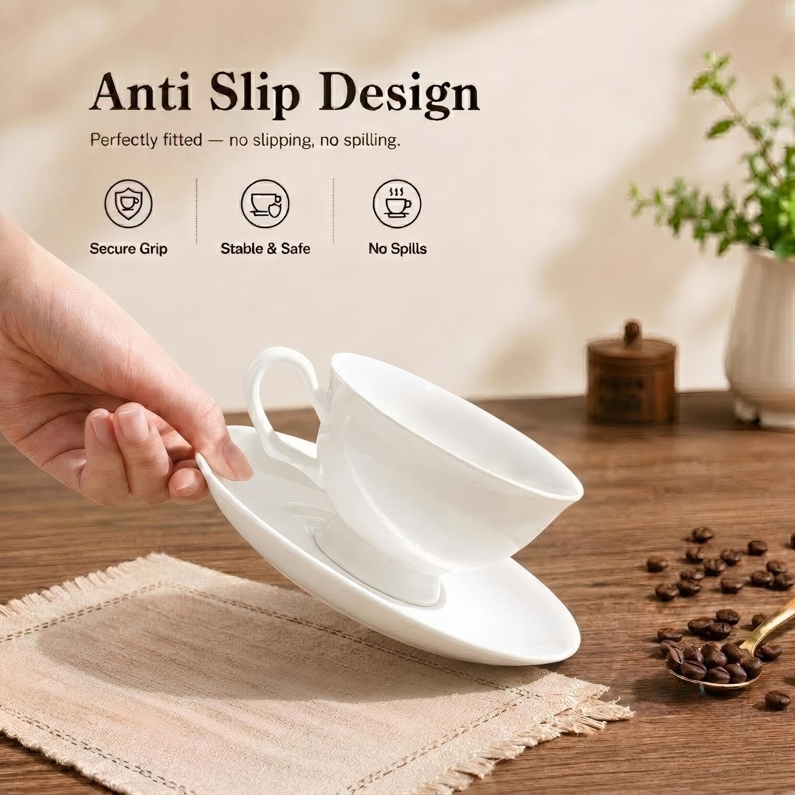 Juego de 2 tazas y platillos de espresso de porcelana fina, 5 onzas | Juego clásico de tazas de té blanco para café, capuchino, latte, té de la tarde, boda, regalo de festival