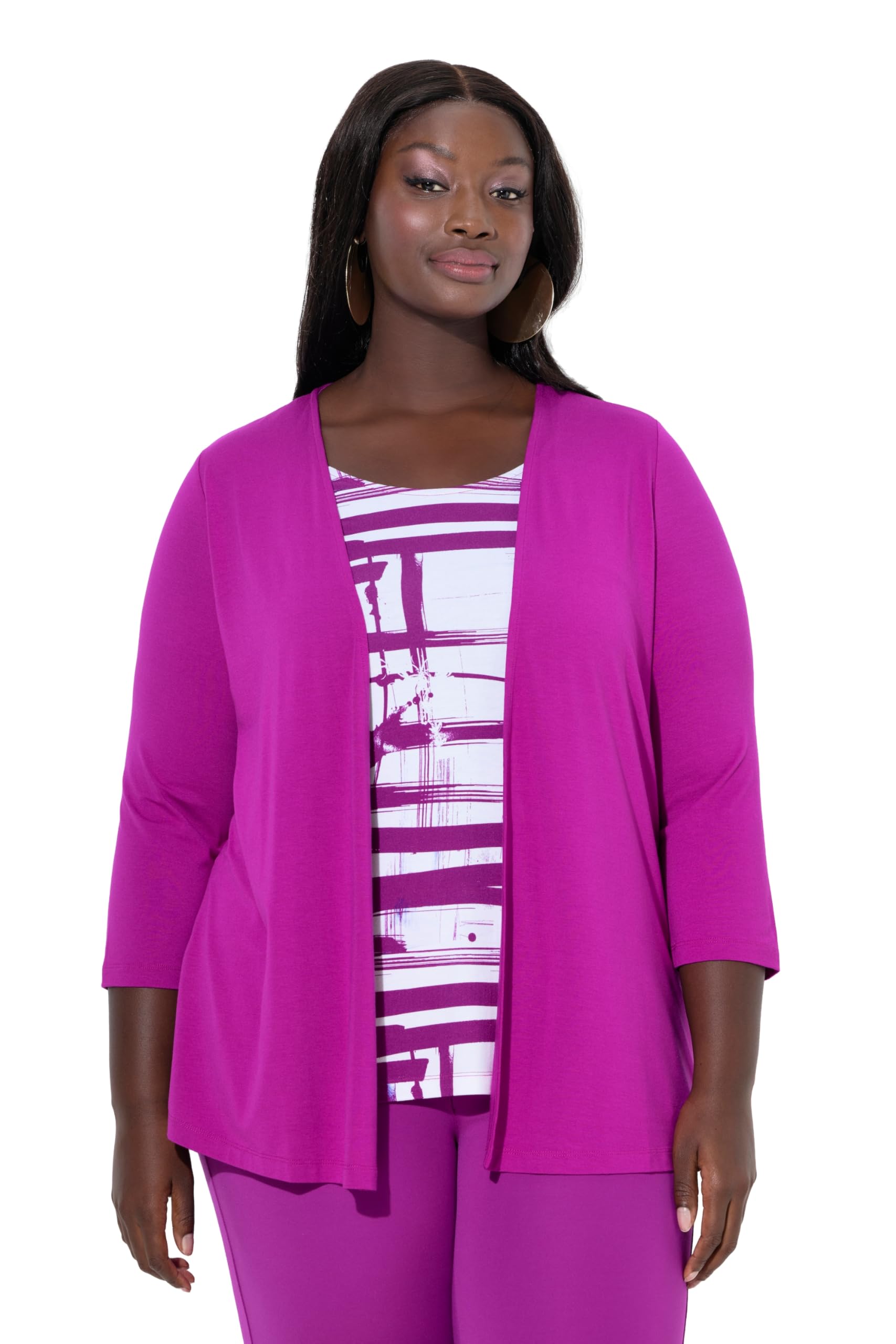 Ulla Popken Damen große Größen Übergrößen Plus Size 2-in-1-Shirt, grafisches Design, Rundhals, 3/4-Arm 847628
