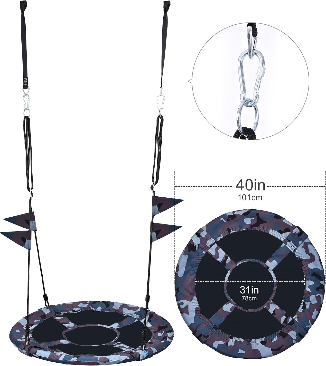 PACEARTH 40 Inch Saucer Tree Swing, 700lbs Tree Swings for Kids Outdoor/Indoor, Flying Round Swing with Adjustable Hanging Ropes, Ideal for Tree, Swing Set, Backyard, Playground -Green camo