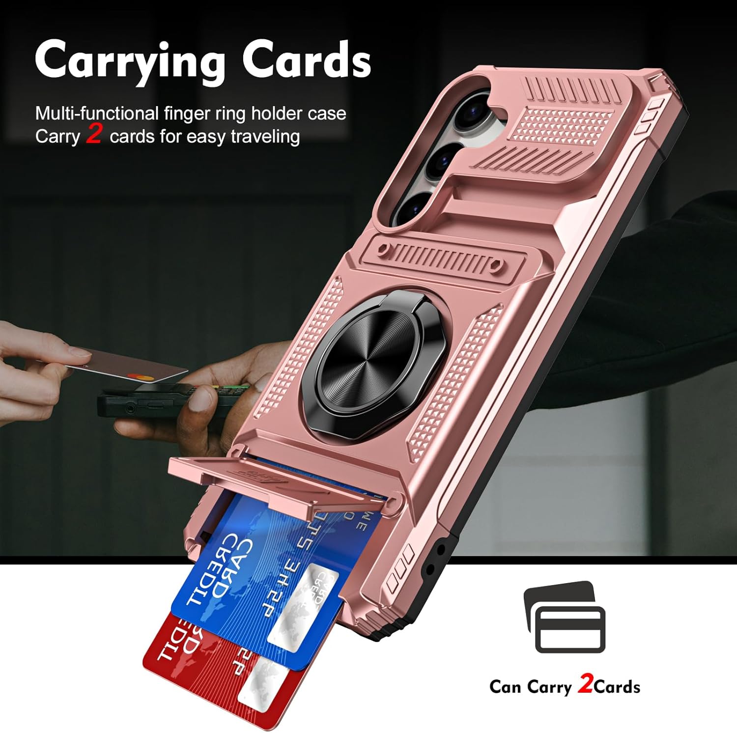 Furiet Phone Case for Samsung Galaxy S24 Plus/S25 Plus S24+ S25+ 5G with Tempered Glass Screen Protector Card Slots Ring Stand Two Layer Defender for S24Plus 24S + S 24 24+ S25Plus 25S 25+ Rose Gold - Image 5