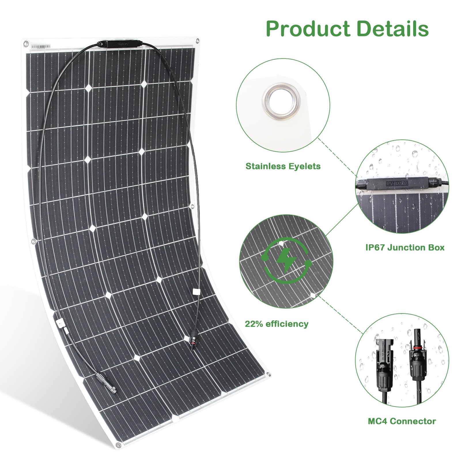 Pannello Solare Kit Sistema Pannello Solare Flessibile 100W Modulo Solare Monocristallino 10A 12V/24V Regolatore tensione Ricarica Solare