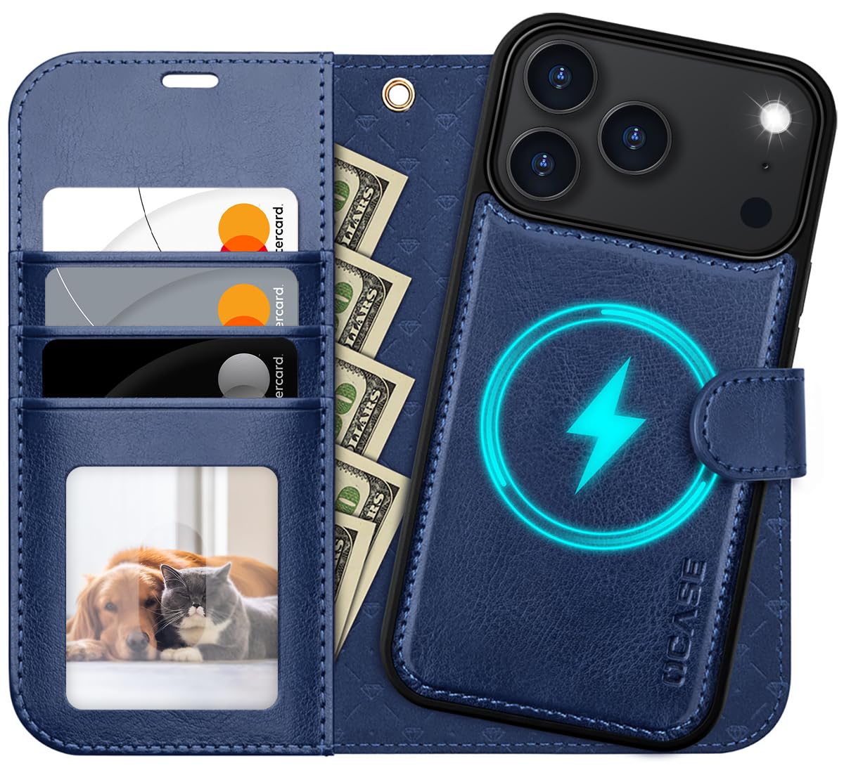 OCASE Coque pour iPhone 17 Pro Magnétique Détachable 2-en-1, PU Étui Portefeuille en Cuir avec RFID Blocage, Fentes pour Cartes, Protection Antichoc Housse pour iPhone 17 Pro (6,3’’, 2025) - Bleu