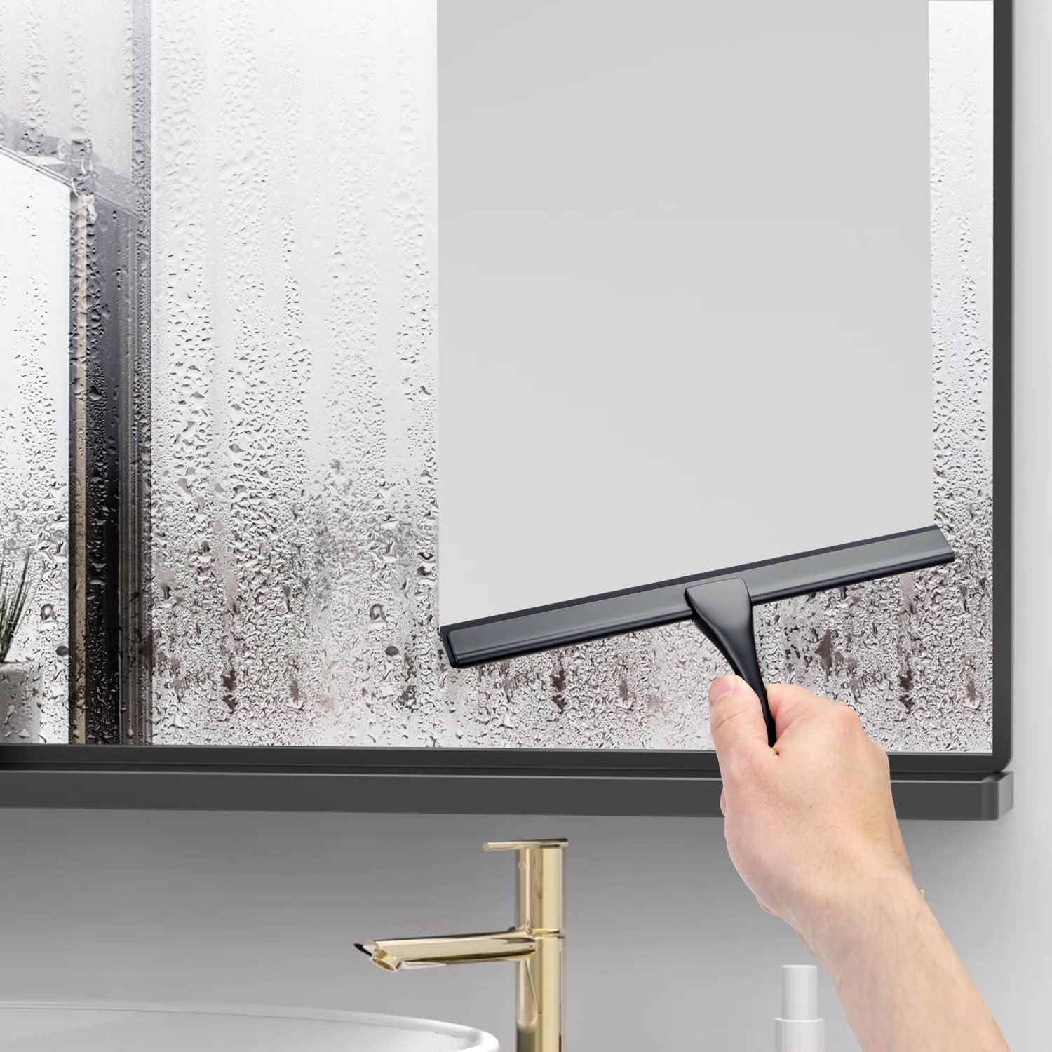 Taylor & Brown Duschabzieher, Fensterabzieher, Edelstahl Duschwandwischer mit Starkem Saughaken für Badezimmer, Küche, Spiegel, Auto, Fenster und Glas (Schwarz)