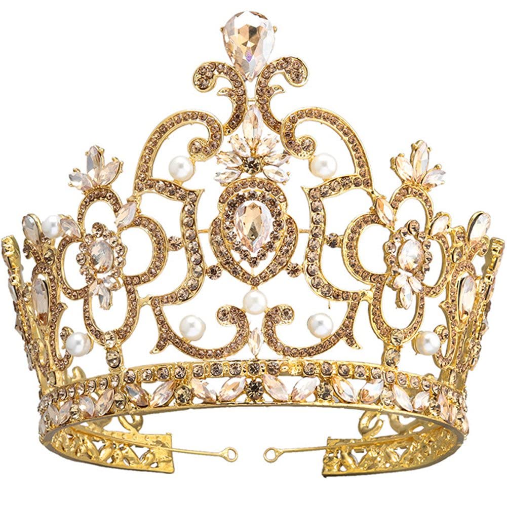 Corona barroca de perlas tiara de diamantes de imitación y estrás para novia Wudaizhi