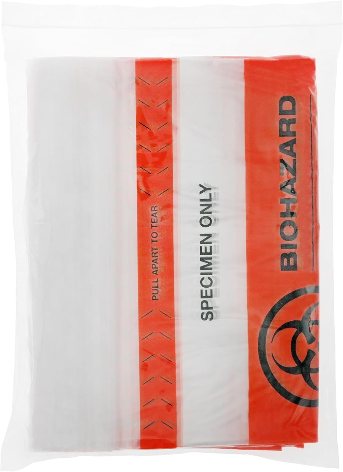 Plymor 12" x 15" (Case of 1,000), 2 Mil Biohazard Zipper Bags with Pouch and Tear-Off Zip Top
