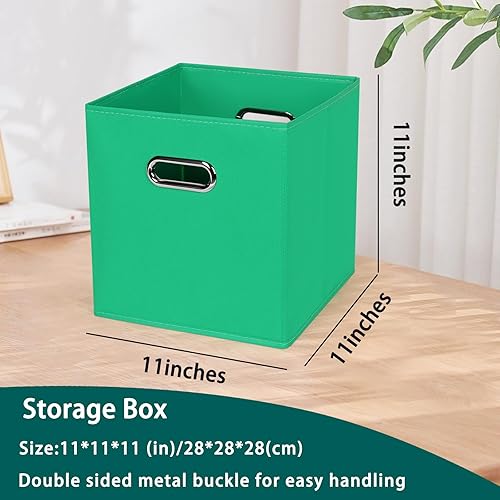 Miniatura 2 de Cubos de almacenamiento plegables negros, cajas de almacenamiento de tela, cestas organizadoras con asas dobles para organizador del hogar (verde)