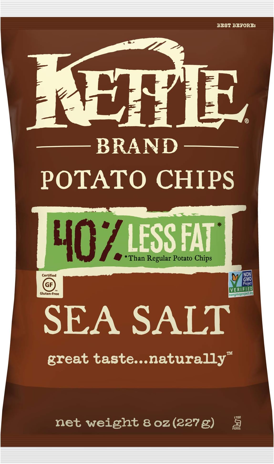 Kettle BrandPotato Chips, 40% Less Fat Sea Salt, 8 Ounce (Pack of 12)