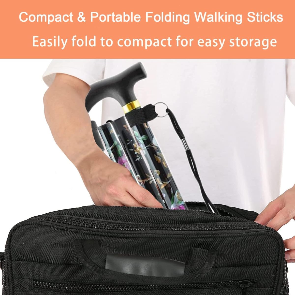 Damska składana laska do chodzenia, składana laska kwiatowa pałeczka kwiatowa luksusowy składany kij do chodzenia do chodzenia dla kobiet regulowana do nordic walking alpinizm narciarstwo trekking