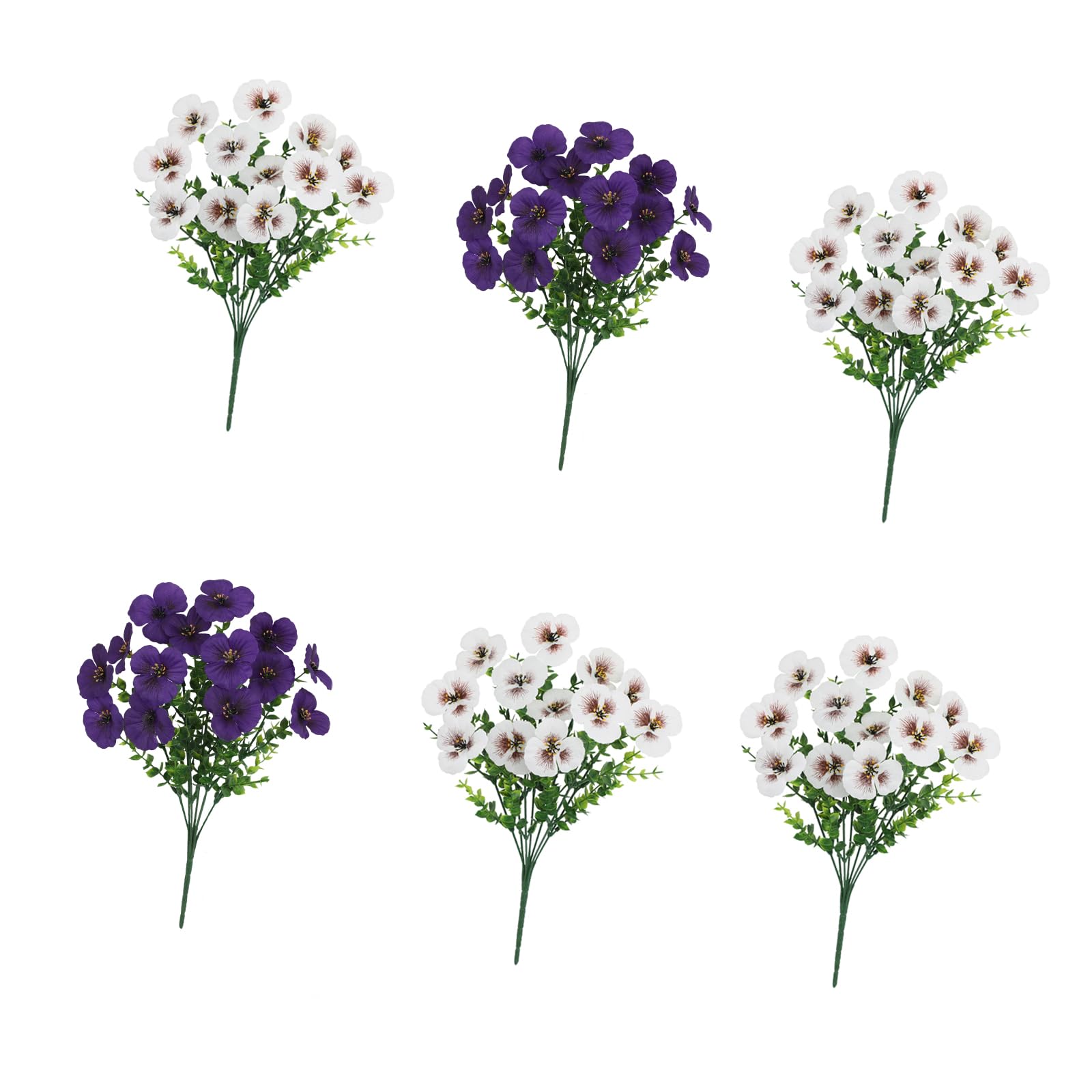 Kaeltsyn 6 Stems Bright Artificial Pansies Eucalyptuses Mix Bouquets Pansies Blossomy Arrangement for Living Room Decors Silk Flower