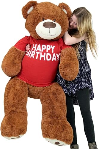 Big Plush Feliz Cumpleaños Gigante Oso de Peluche Cinnamon Color Lleva Camiseta Que Dice Feliz Cumpleaños