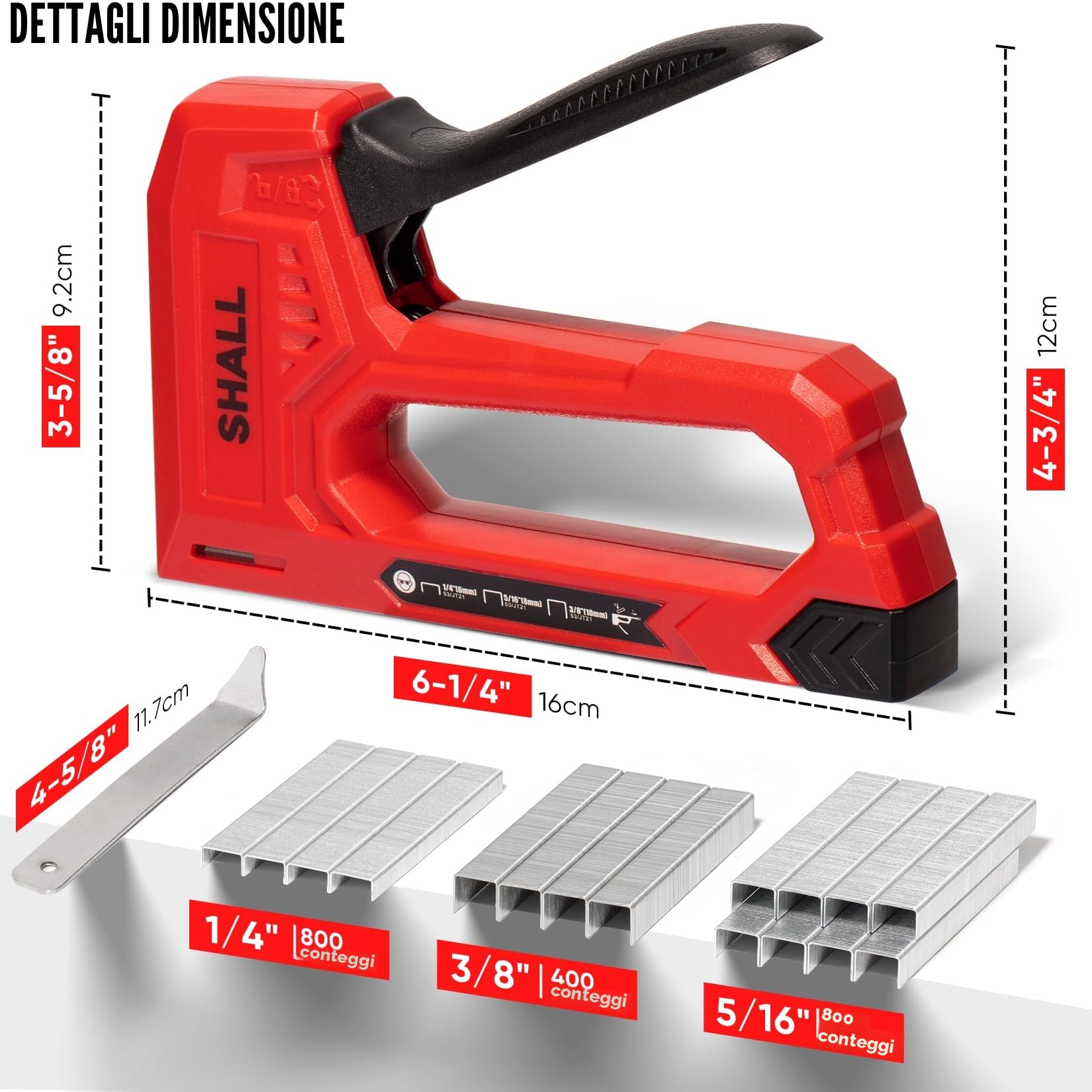 SHALL Graffettatrice Leggera per Legno -per Tappezzeria con 1600 Graffette JT21 da 1/4, 5/16, 3/8" e levapunti - Graffettatrice per Tessuti per Artigianato