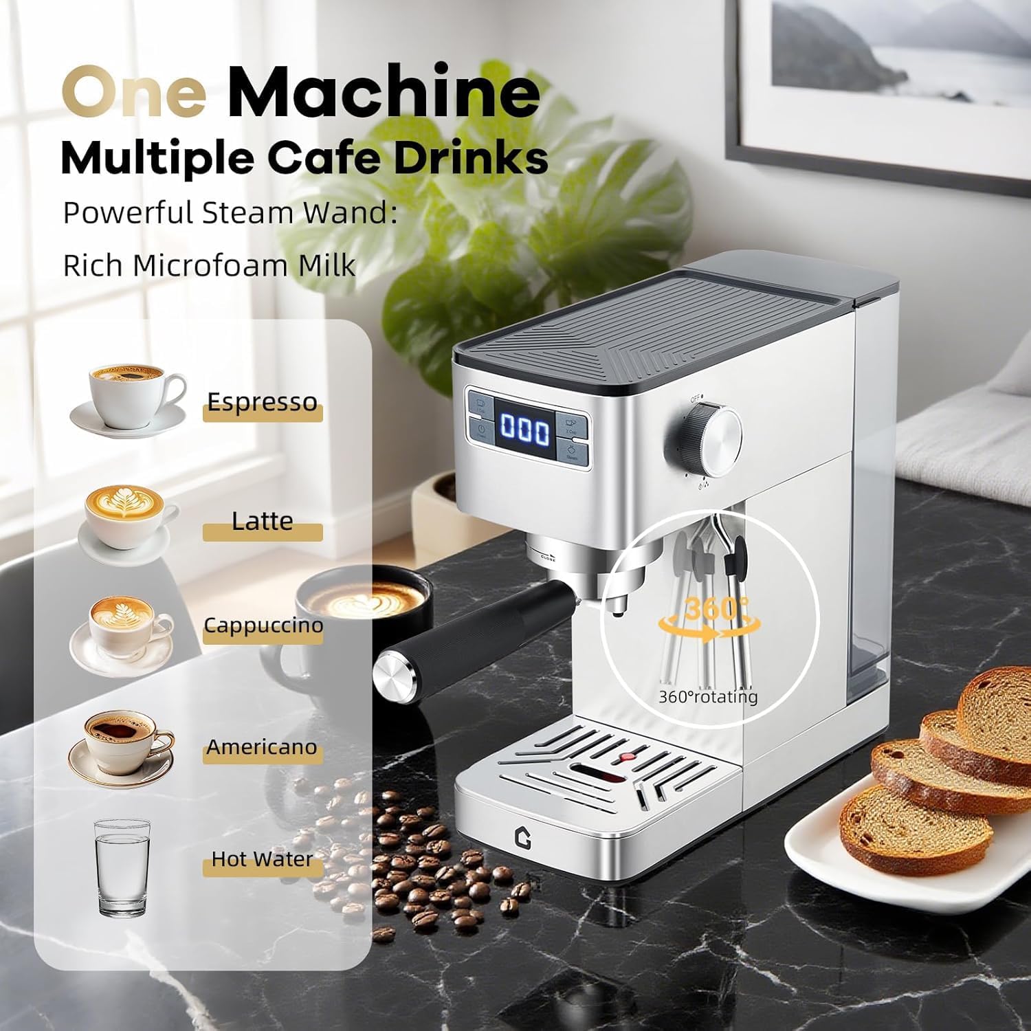 Kaffeemaschine 20 Bar Siebträger Espressomaschine mit Milchaufschäumer Thermoblock Heißwasserfunktion Entkalkungsanzeige