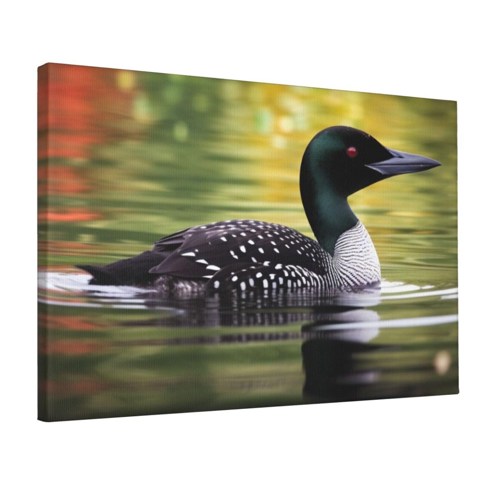 YKLJG Loon Nature Bird Printed Wall Art Canvas Prints 45x30 CM Wooden Framed Picture Painting Artwork for Bedroom Kitchen Home Office Decor