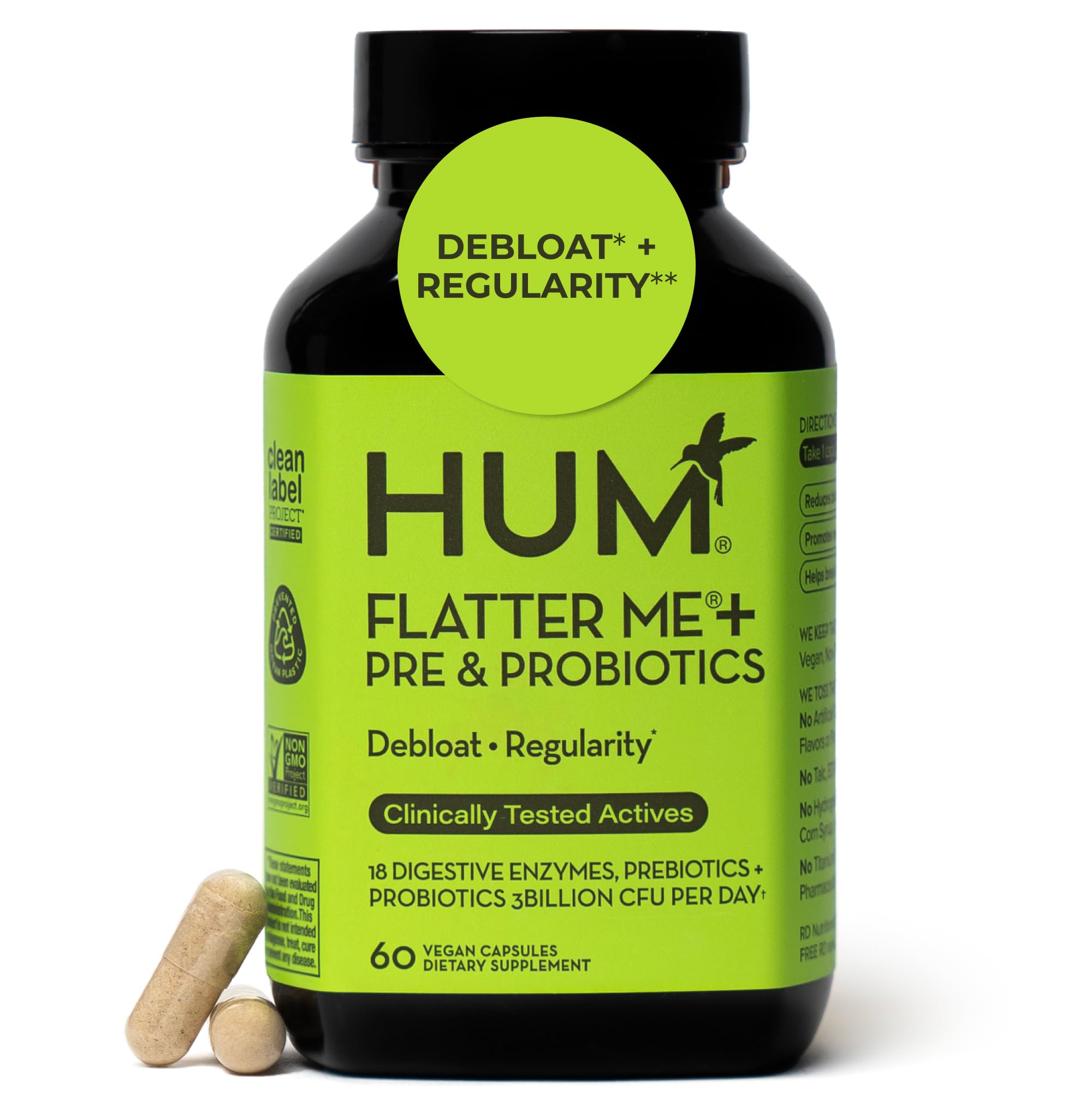 Sponsored Ad - HUM Flatter Me Digestive Enzymes Plus Prebiotics & Probiotics, Digestive Health Bloating Supplement for Women & Men, Fast Acting Anti Bloat Pills Multi Enzyme for Debloating, Vegan, 60 Capsules