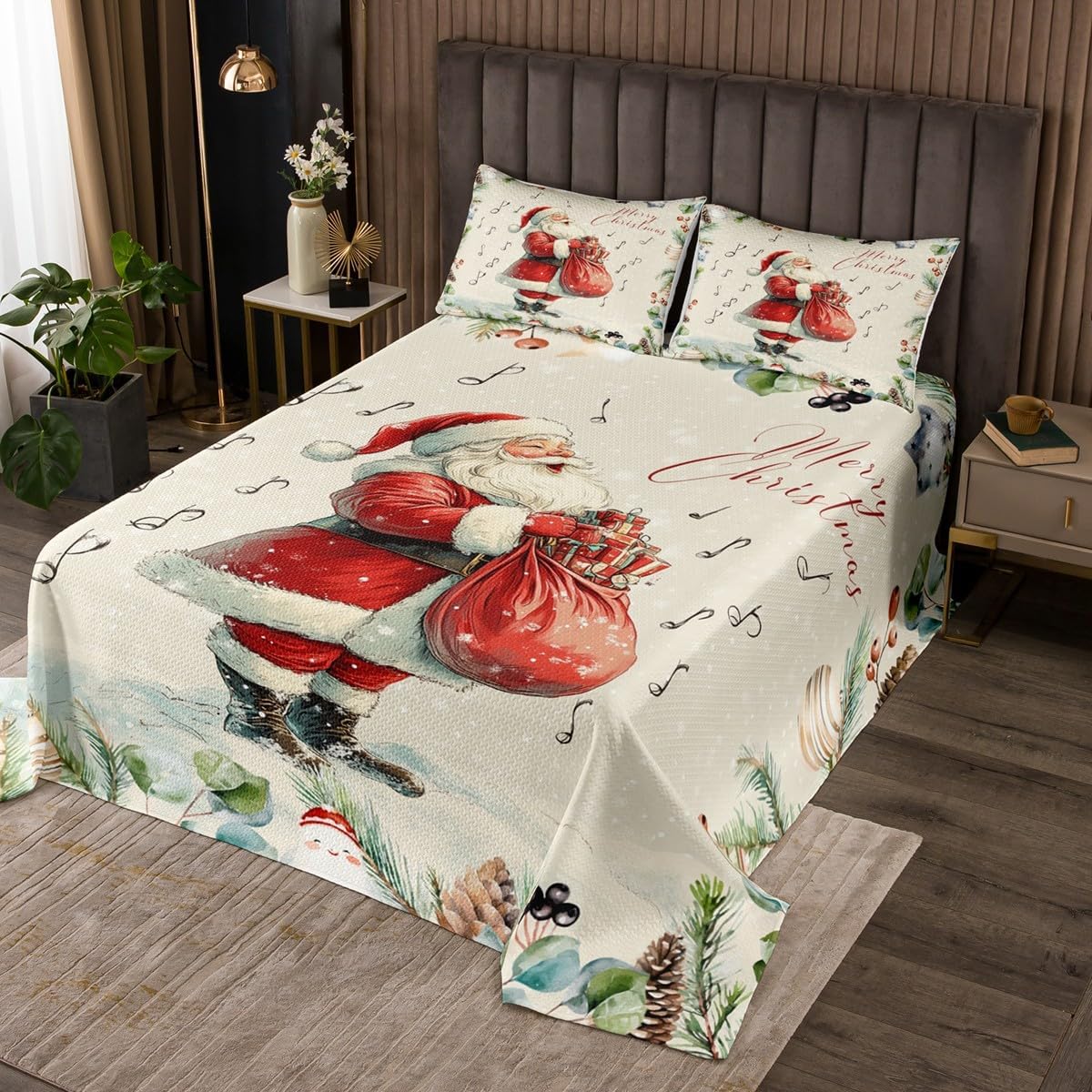 Homewish Rustic Truck Bedspread King Size,Christmas Tree Snowflake Quilt for Kids Boys Girls Room Decor,Merry Christmas Pink Plaid Bedding Set 3Pcs,Winter Xmas Theme Coverlet Set,2 Pillowcases