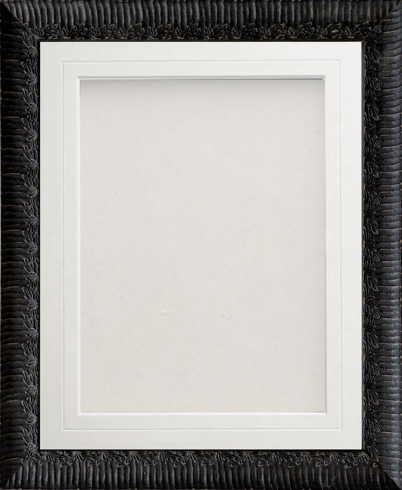 Frame Company Boleyn Black Ornate Decorative Wooden A4 Frame With White V-Groove Mount for Image 9x6 inch *Choice of Sizes and colours* Fitted with Real Glass โ image 1