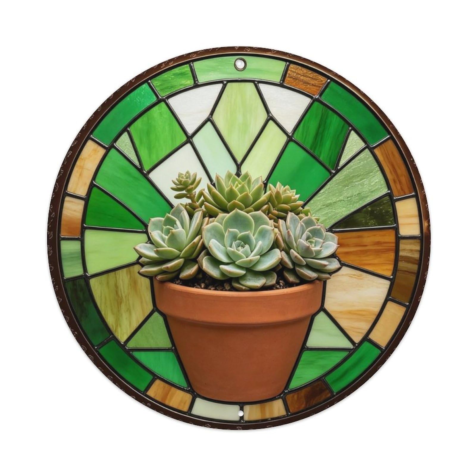 Boho Succulent Plants Stained Glass Metal Tin Sign Plaque