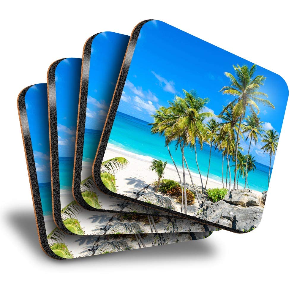 Destination Vinyl Ltd Multicolor Great Coasters (Set Of 4) Square - Barbados Island Paradise Beach Drink Glossy Coasters/Tabletop Protection For Any Table Type #21190