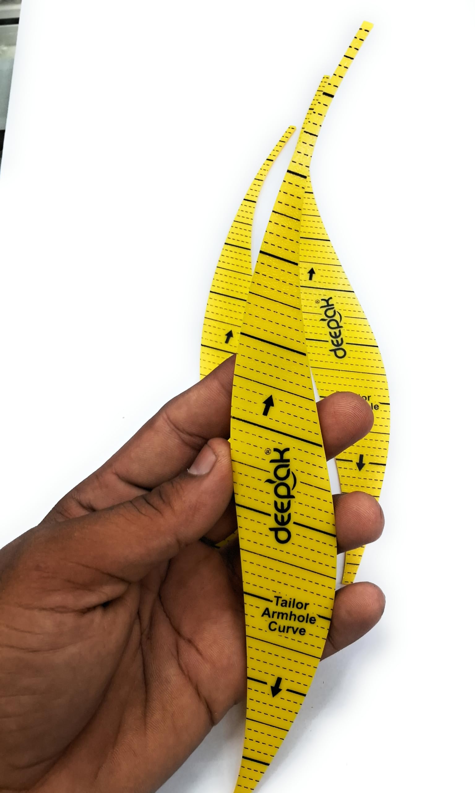 Deepak Tailor Armhole Curve Ruler Set, 3 Pieces, Yellow Sewing Pattern Template for Sleeve Cutting 1