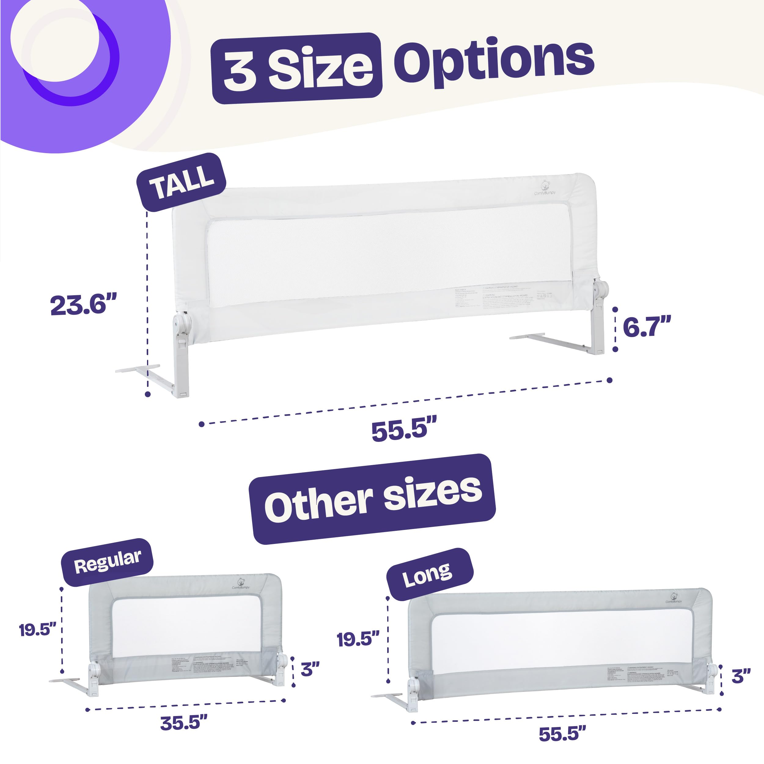 ComfyBumpy Rieles de cama extra altos de 23.5 pulgadas para niños pequeños, protector de barandilla para cama de bebé, camas individuales, matrimoniales, King y Queen, riel de cama ajustable para