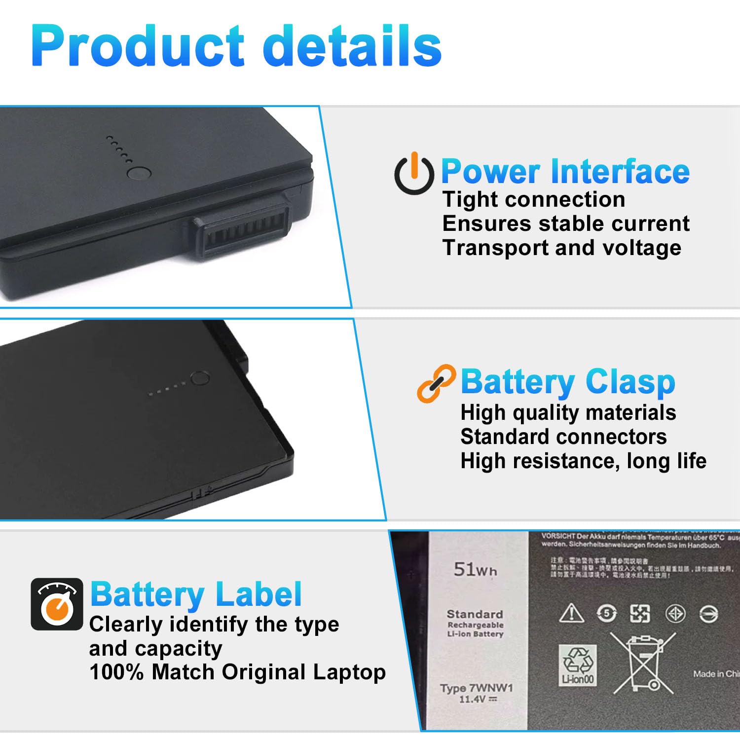 Amazon.com: BOWEIRUI 51Wh 7WNW1 Laptop Battery Replacement for