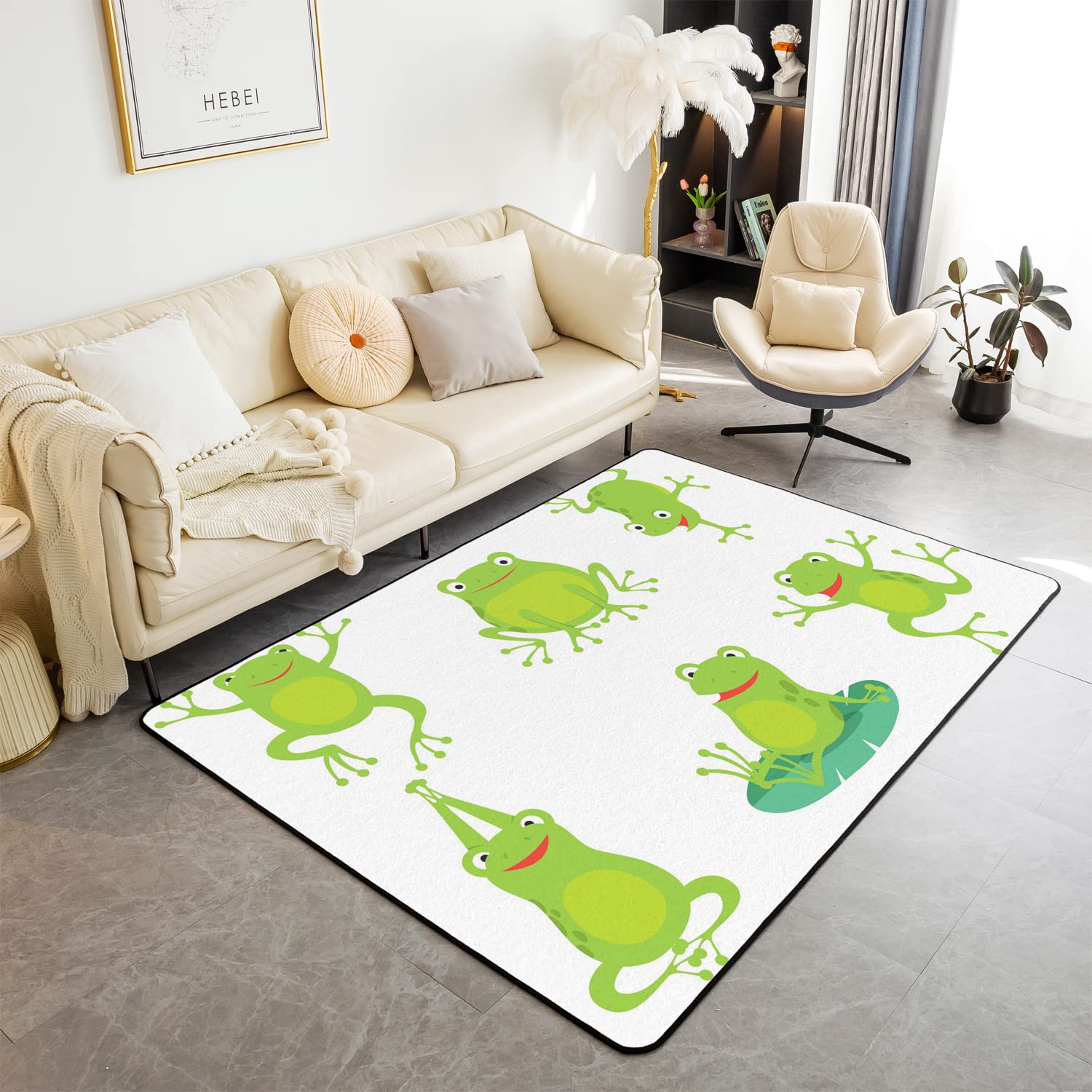 TropicalLife Cartoon kikker vloerkleed tapijt 160 x 122 cm, grappige kikker gebied tapijten voor woonkamer slaapkamer keuken eetkamer binnen buiten grote antislip vloermat tapijt