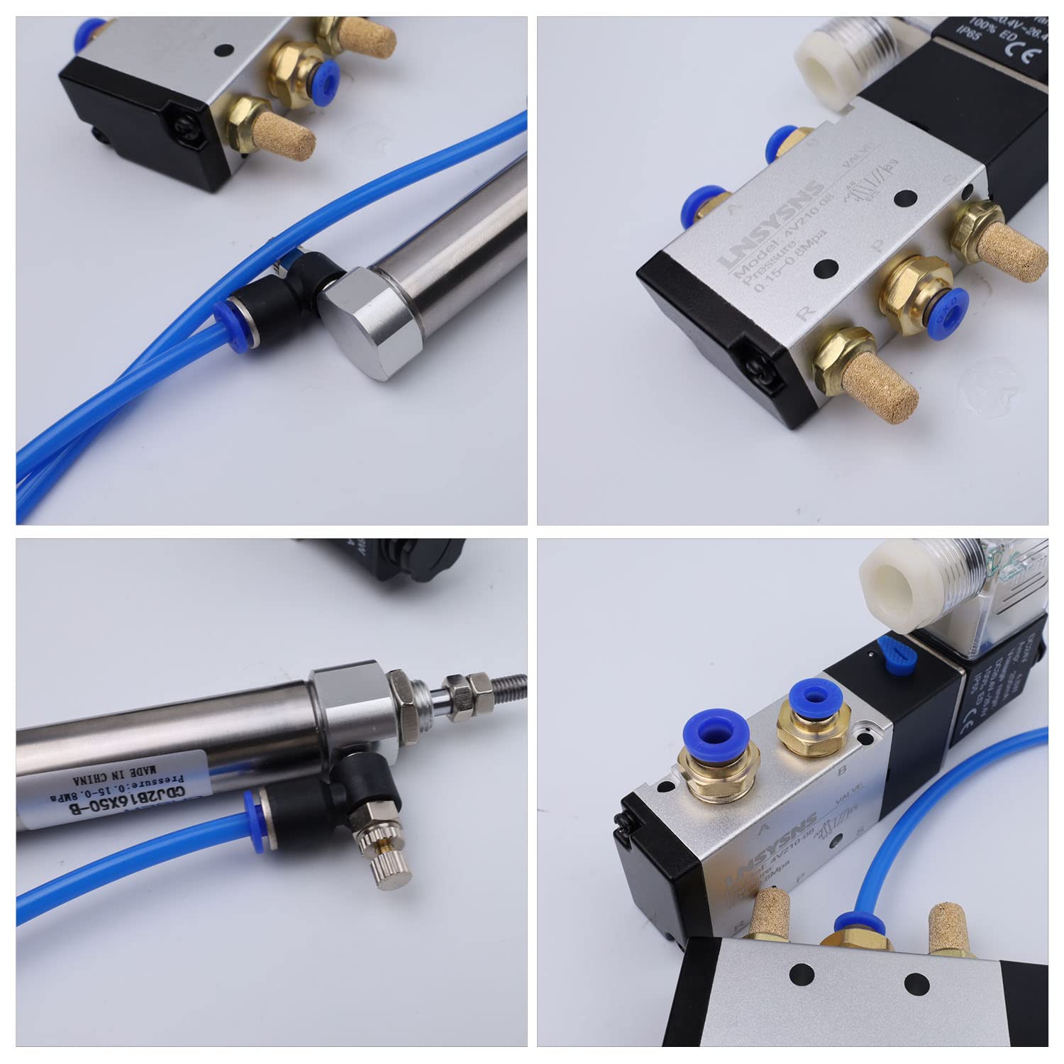 Pneumatik 5/2 Wegeventil - LNSYSNS Pneumatik Ventil 4V210-08 DC 24V und Pneumatikzylinder, Ausgestattet mit Pneumatik Schalldämpfer, Pneumatik Schlauch, Pneumatik Schlauch Steckverbinder
