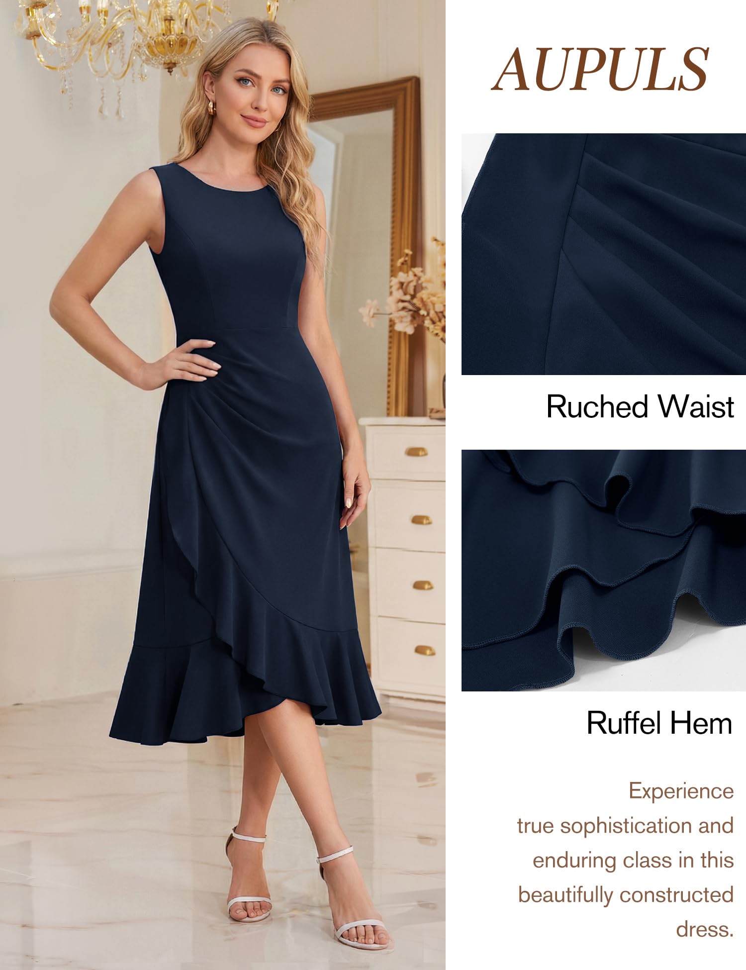 Aupuls Vestido largo para invitada de boda para mujer, elegante vestido semiformal para vestidos y noche
