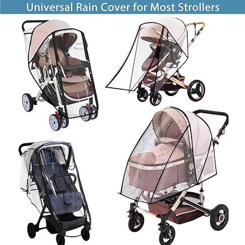 Miniatura 5 de Funda universal para la lluvia para cochecito, protector contra la intemperie transpirable transparente con cremallera impermeable, protección para