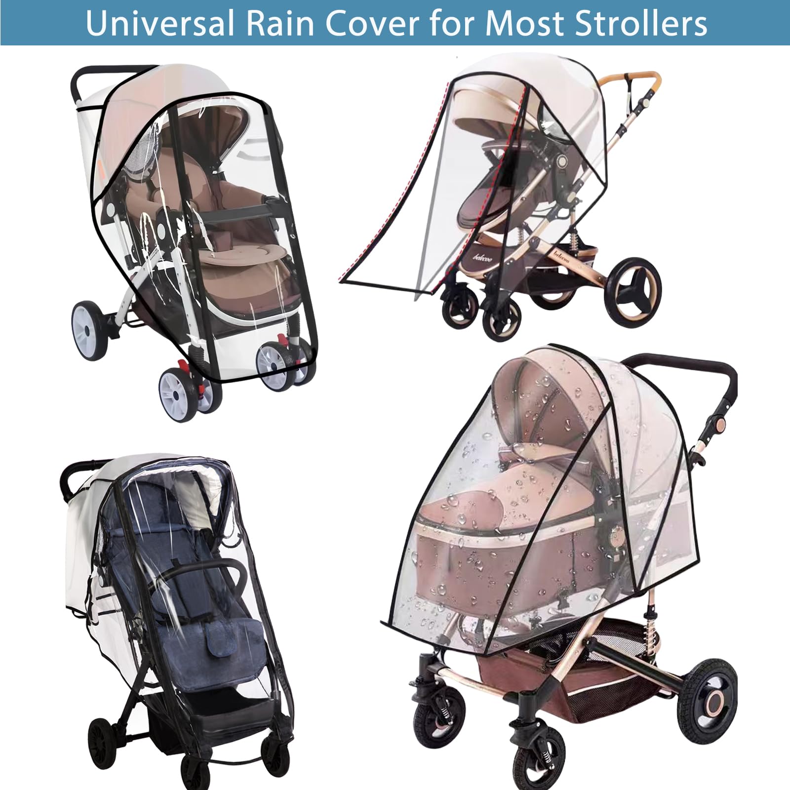 Universal Rain Cover for Pushchair Pram Rain Cover for Stroller Buggy Baby Travel Weather Shield with Two-Way Zipper Open on Front - Image 4