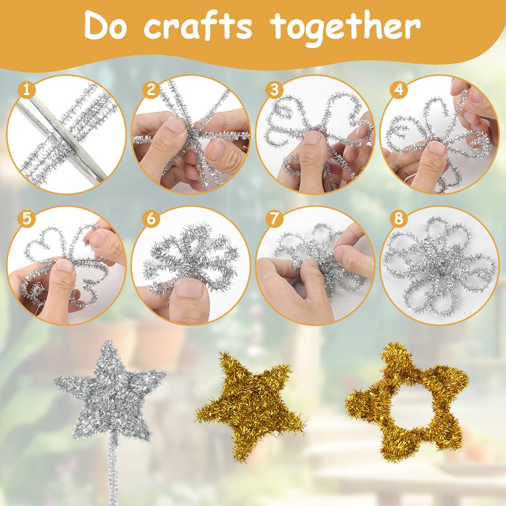 Ainiv 200PCS Pipe Cleaners for Craft 30cm Glitter Gold and Silver Crafting Pipe Cleaners, Fuzzy Sticks Craft Supplies - Image 2