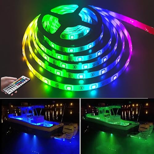 Vbakor Luces LED para barcos de 50 pies, tira de luces LED de pontón marino impermeable, 20 colores cambiantes, luz interior de cubierta de barco,