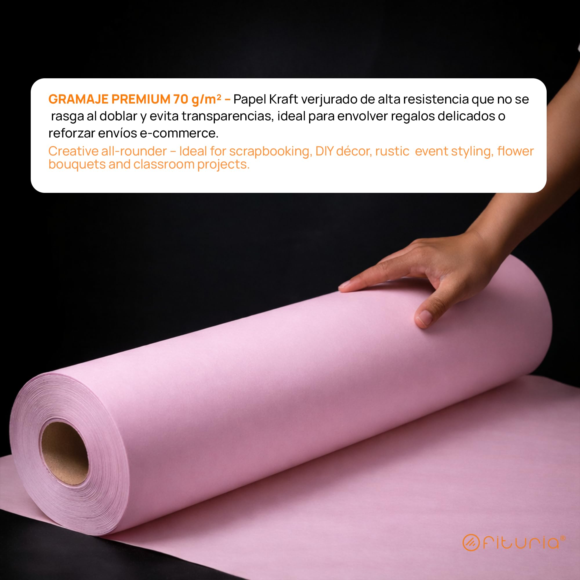 OFITURIA Papel Kraft Pastelowa Różowa Rolka 0,60 x 15 m, 3 rolki - papier pakowy i papier do pakowania prezentów, do wysyłki i majsterkowania, trwały i łatwy do cięcia